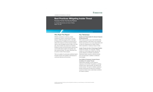 2021 년 Forrester 보고서 모범 사례에 대한 증거 포인트 : 내부자 위협 완화